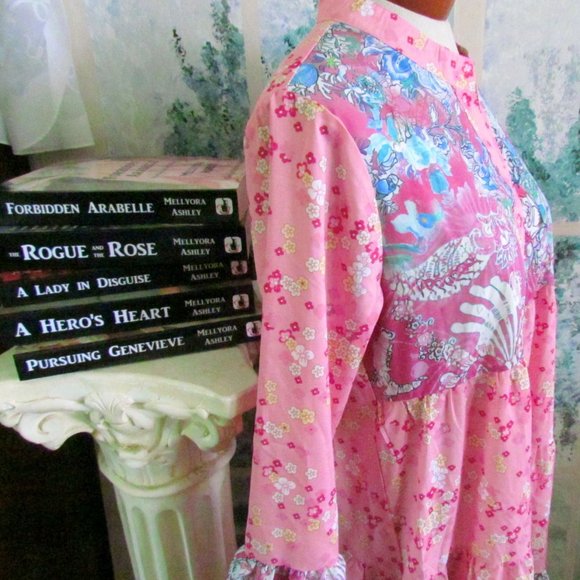 MATERNITY DRESS, M, NWT, BOHO PINK & BLUE FLORAL TIERED COMFORTABLE MIDI - Picture 4 of 8